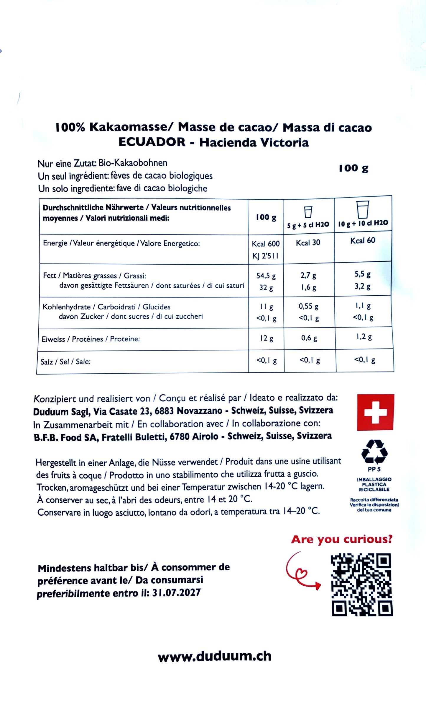 Massa di cacao DUDUUM - Ecuador
