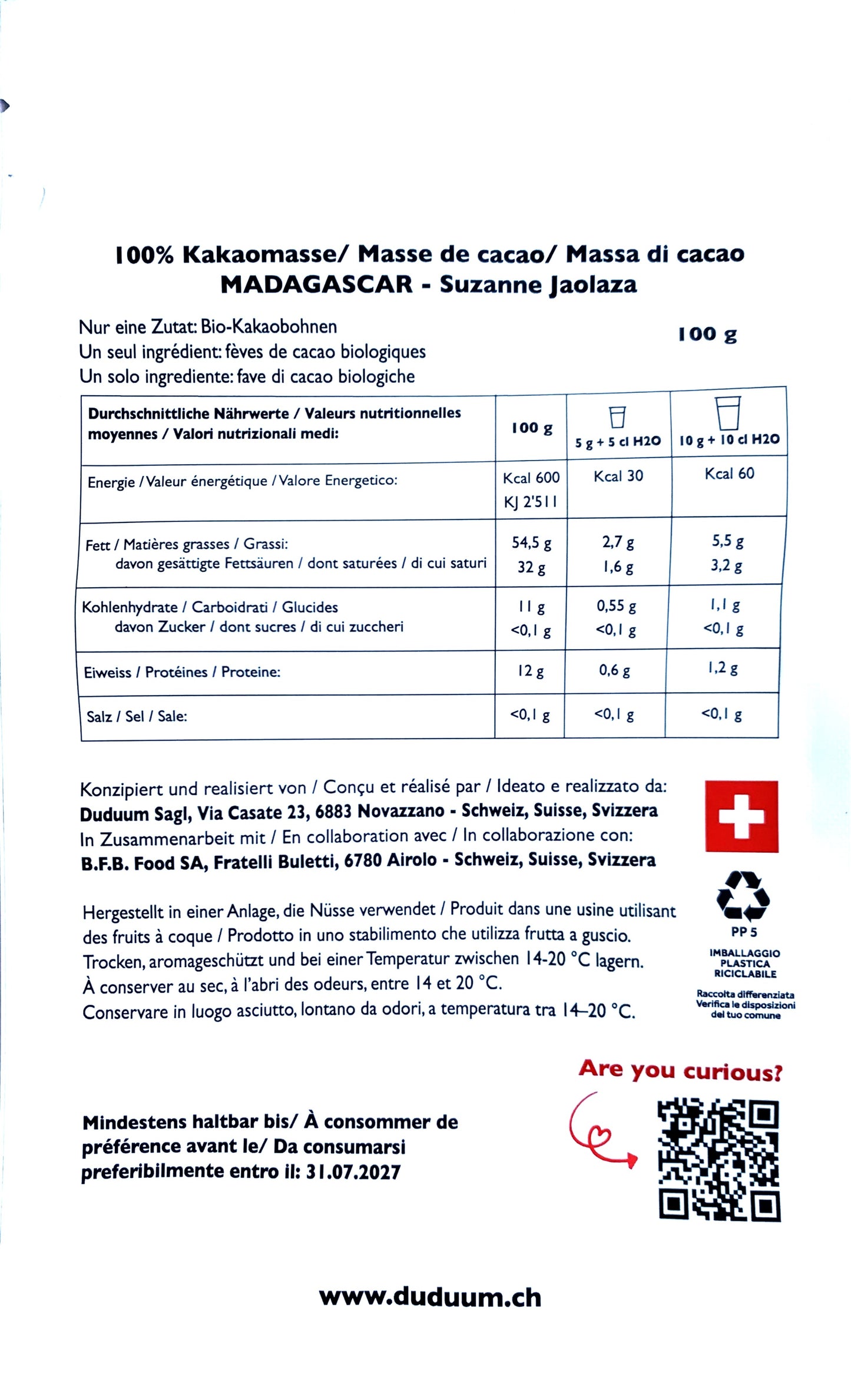 Massa di cacao DUDUUM - Madagascar