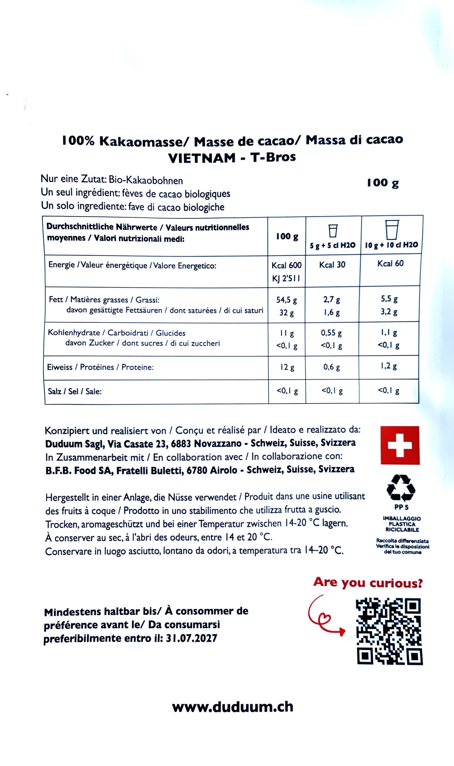 Massa di cacao DUDUUM - Vietnam